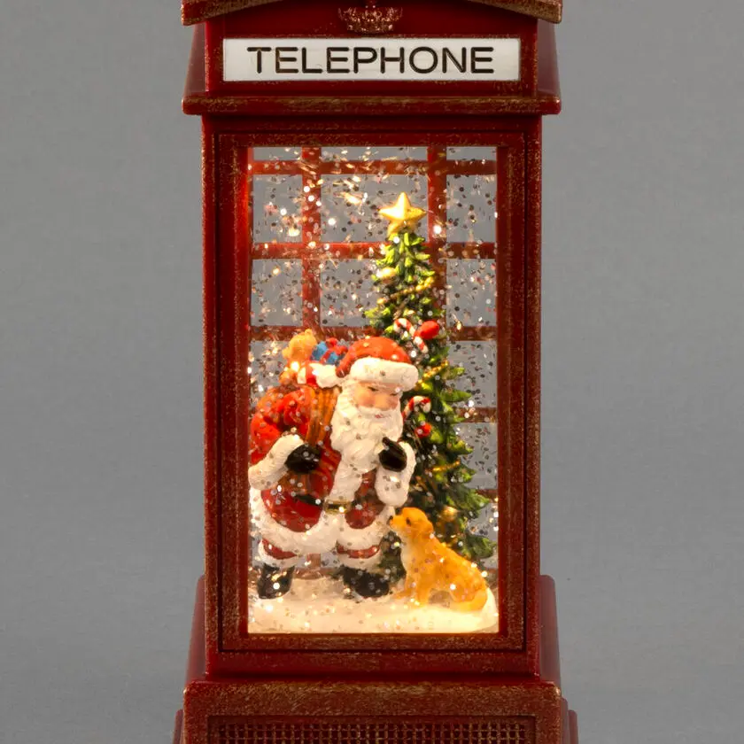 Wassergefüllte Laterne Telefonzelle ROT Von Konstsmide - Stromversorgung &uuml;ber 3 AA-Batterien (nicht im Lieferumfang enthalten) oder mit dem mitgelieferten 1,8 m langen wei&szlig;en Kabel und Stecker.