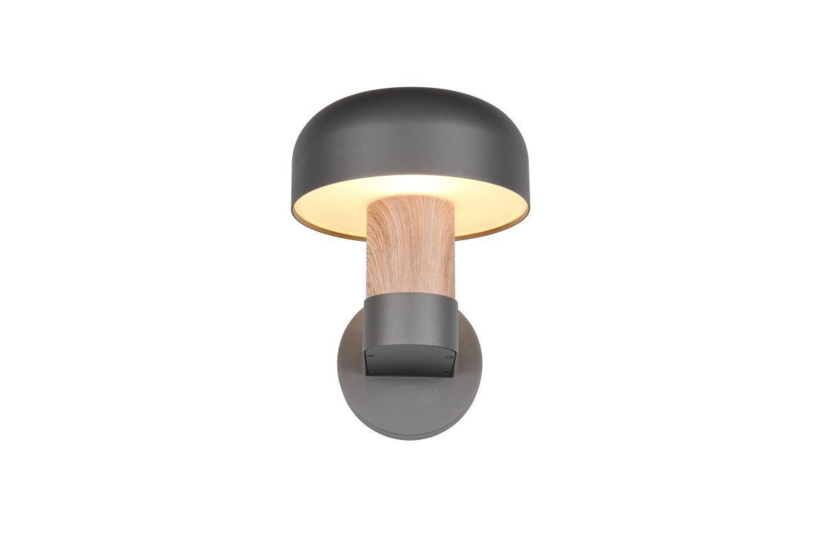 Fraser 24cm Holzimitation außenlampe Von Trio Lighting - Die dunkelgraue Lackierung und der holzinspirierte Anteil verleihen der Fassade einen warmen, stilvollen Charakter.