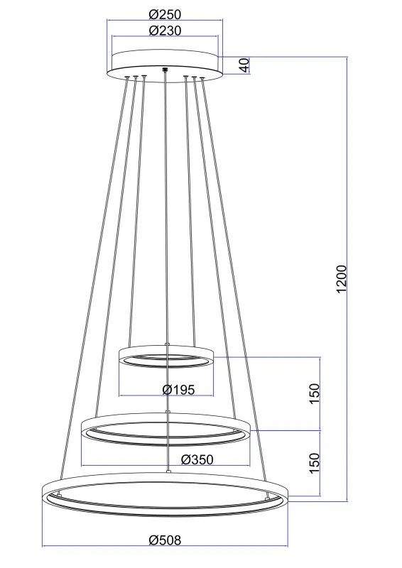 Ralph Ø50 Schwarz hängelampe Von Globo Lighting - Designad med tre ringar och en h&ouml;jd p&aring; 120 cm, ger den ett unikt och stilrent uttryck.