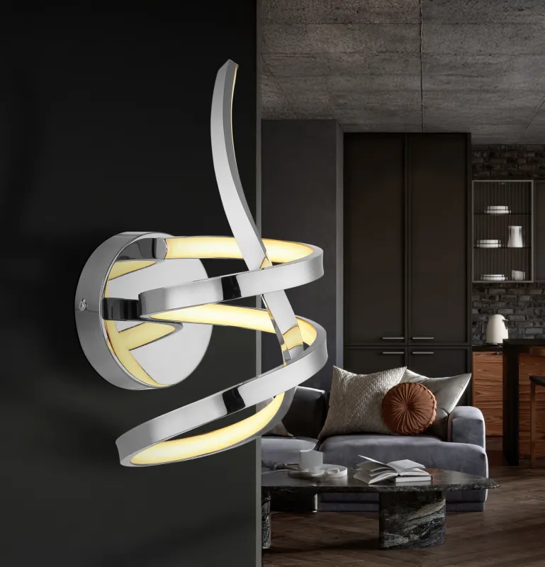 Iduna Ø35 Chrom wandlampe Von Globo Lighting - Iduna &auml;r en v&auml;gglampa som imponerar med sin unika design, d&auml;r den eleganta b&ouml;jda formen och den stilfulla knuten i mitten skapar en modern estetik.