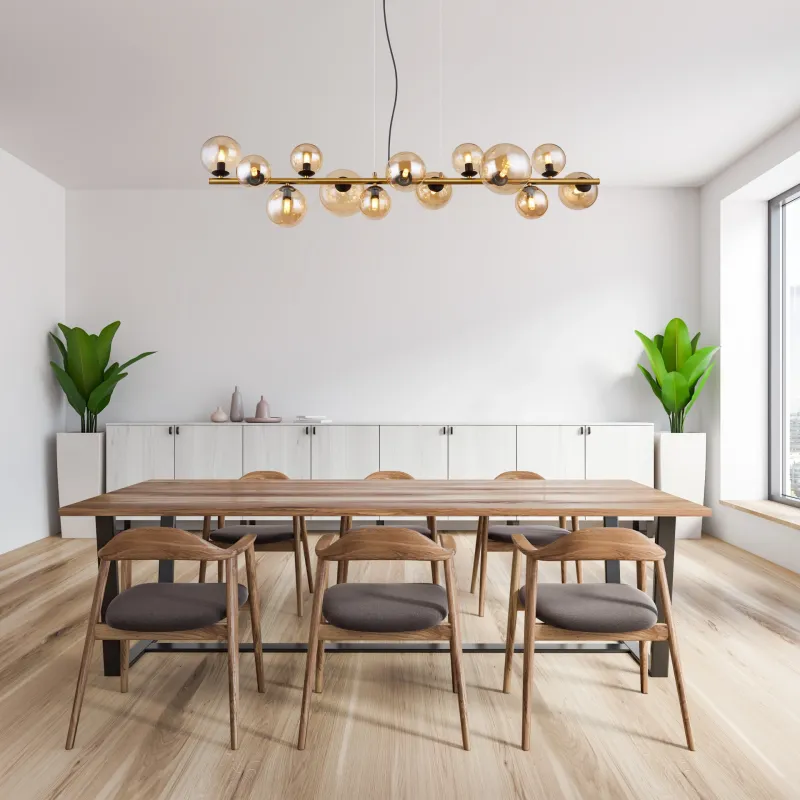 Riha 120cm Bernstein hängelampe Von Globo Lighting - Lampan &auml;r av matt m&auml;ssingsf&auml;rgad metall och ger ditt hem en lyxig och inbjudande atmosf&auml;r.