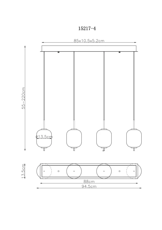 Ewald 95cm Messing hängelampe Von Globo Lighting - &nbsp;Lampan &auml;r tillverkad av en exklusiv kombination av m&auml;ssing, mattsvart metall och opalglas, vilket ger en sofistikerad och harmonisk k&auml;nsla.