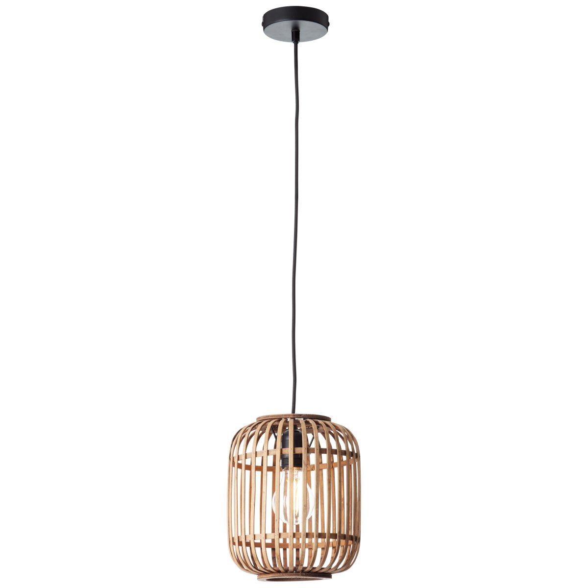 Woodrow Ø22 Natur hängelampe Von Brilliant - Hergestellt aus nachwachsendem und umweltfreundlichem Bambus, schafft diese Lampe eine gemütliche Atmosphäre im Raum, egal ob sie über dem Sofa oder dem Esstisch platziert wird.