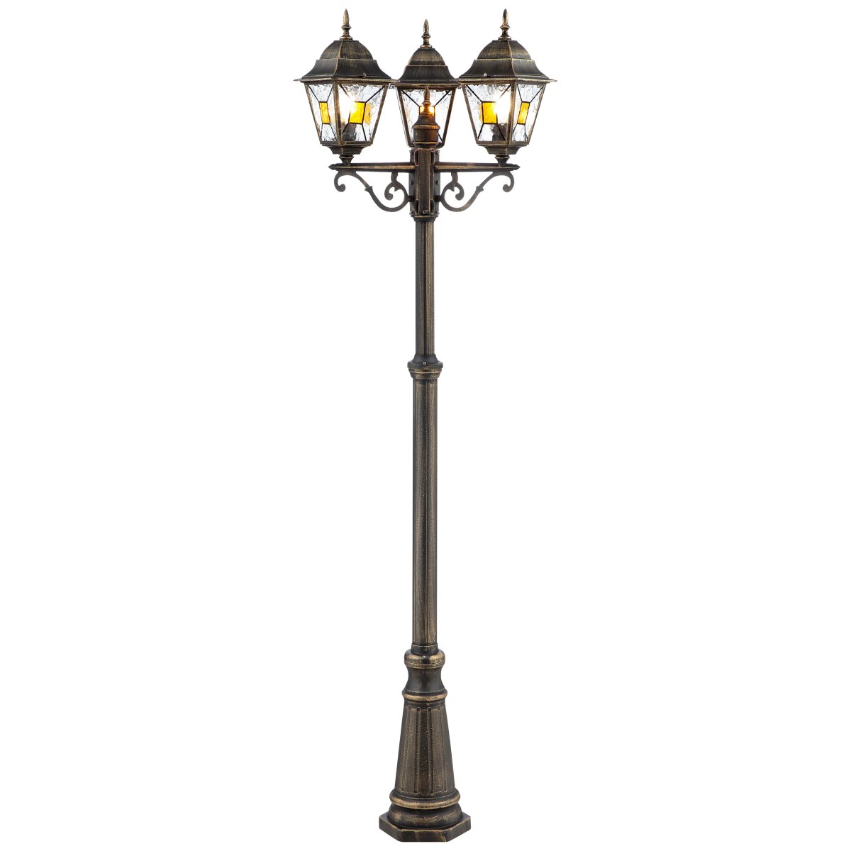 Janel 225cm Antikschwarz kandelaber Von Brilliant - Mit ihrem klassischen Design und drei Lichtpunkten ist sie aus robustem Metall gefertigt und h&auml;lt allen Wetterbedingungen stand.