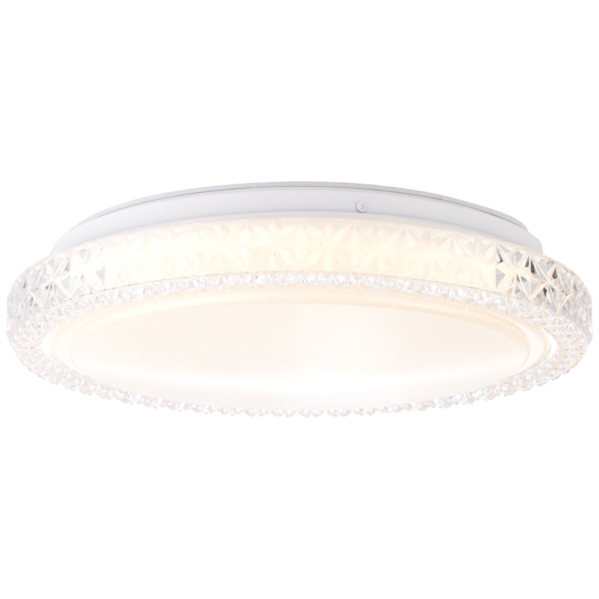 Badria Ø30 Weiß deckenleuchte Von Brilliant - Der Sternenhimmel-Effekt der Lampe mit kleinen transparenten Punkten in der Abdeckung sorgt für eine funkelnde, gemütliche Atmosphäre und eignet sich daher besonders für Schlaf- und Kinderzimmer.