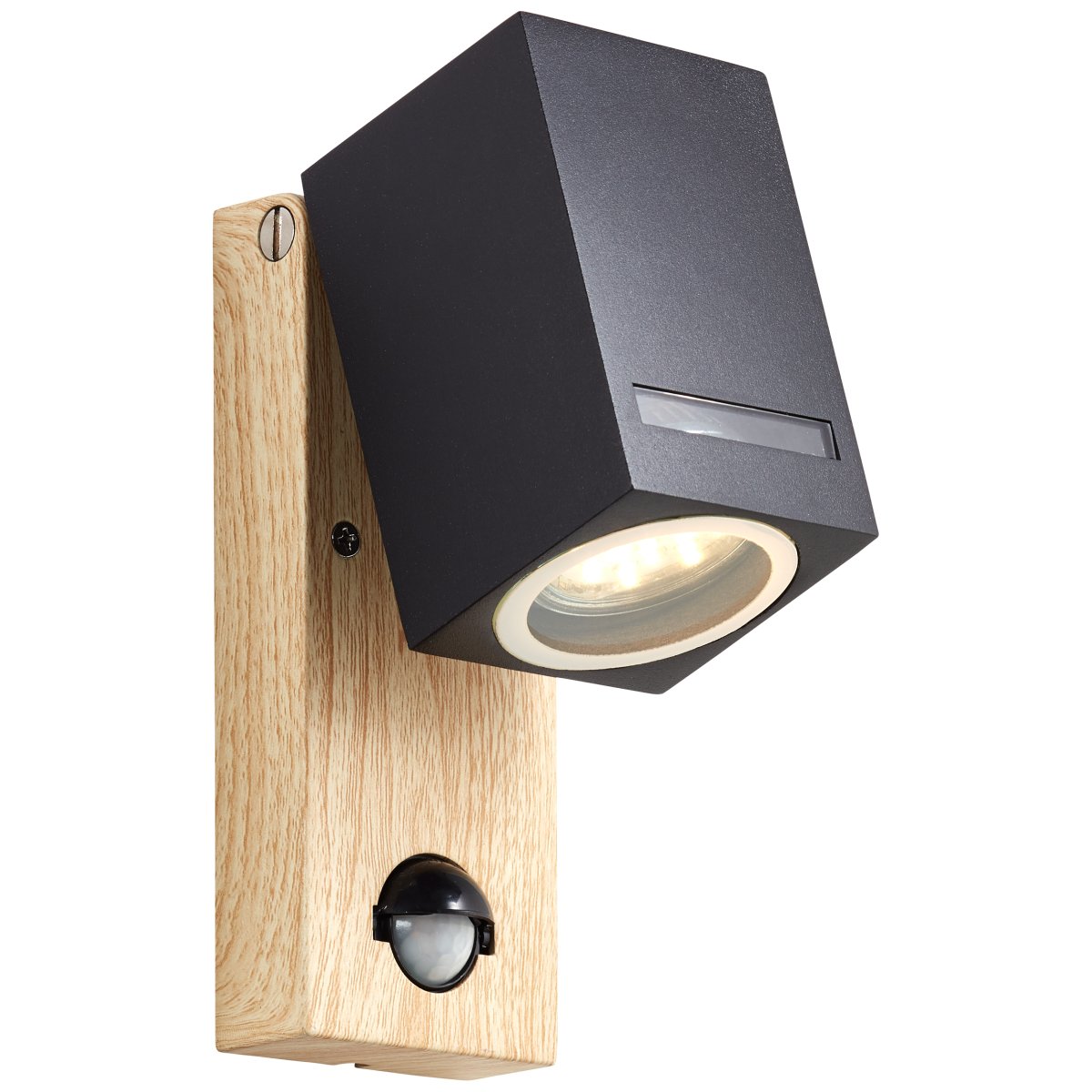 Galeni Natur außenlampe Von Brilliant - Es verfügt über einen verstellbaren Strahler und einen eingebauten Bewegungssensor, der in Empfindlichkeit, Licht und Zeit eingestellt werden kann, was es sowohl funktional als auch praktisch macht.
