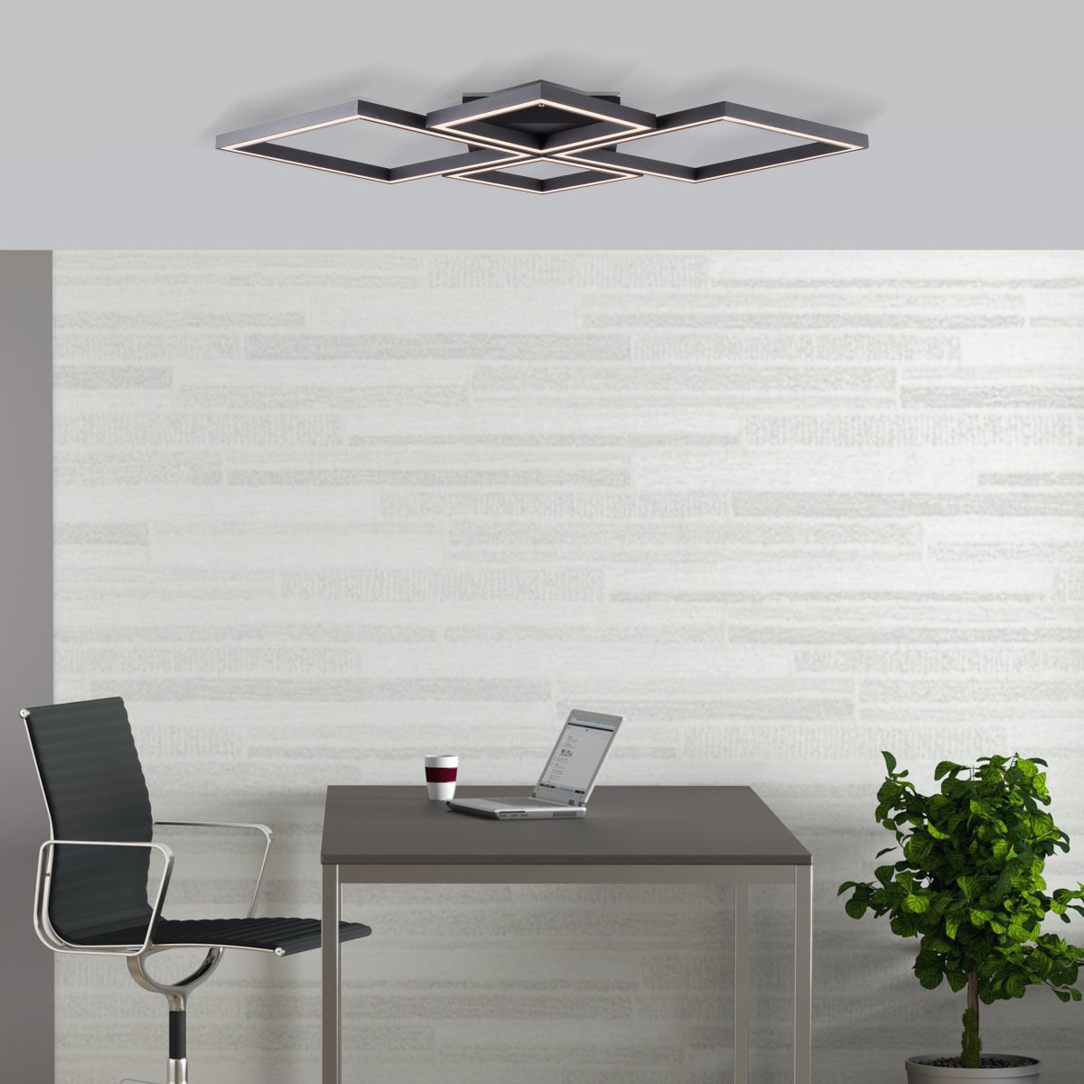 Quon 86cm Schwarz deckenleuchte Von Brilliant - Diese energieeffiziente LED-Deckenleuchte verbreitet mit ihrem warmweißen Licht eine angenehme Atmosphäre und ist mit einer Fernbedienung ausgestattet, die eine stufenlose Regulierung der Helligkeit ermöglicht.