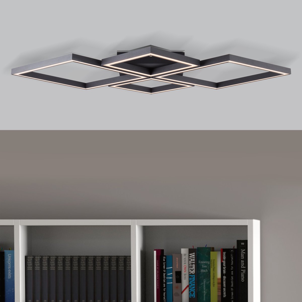 Quon 86cm Schwarz deckenleuchte Von Brilliant - Diese energieeffiziente LED-Deckenleuchte verbreitet mit ihrem warmweißen Licht eine angenehme Atmosphäre und ist mit einer Fernbedienung ausgestattet, die eine stufenlose Regulierung der Helligkeit ermöglicht.
