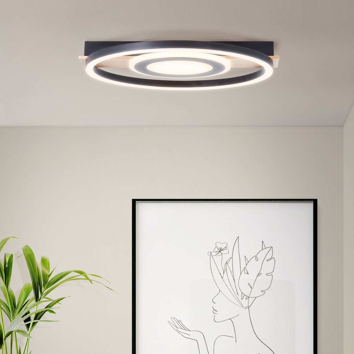 Maureen 40cm Schwarz deckenleuchte Von Brilliant - Mit energieeffizienter LED-Technologie und einer Helligkeit von 2900 Lumen ist sie hell genug, um als einzige Lichtquelle in mittelgro&szlig;en R&auml;umen zu dienen.