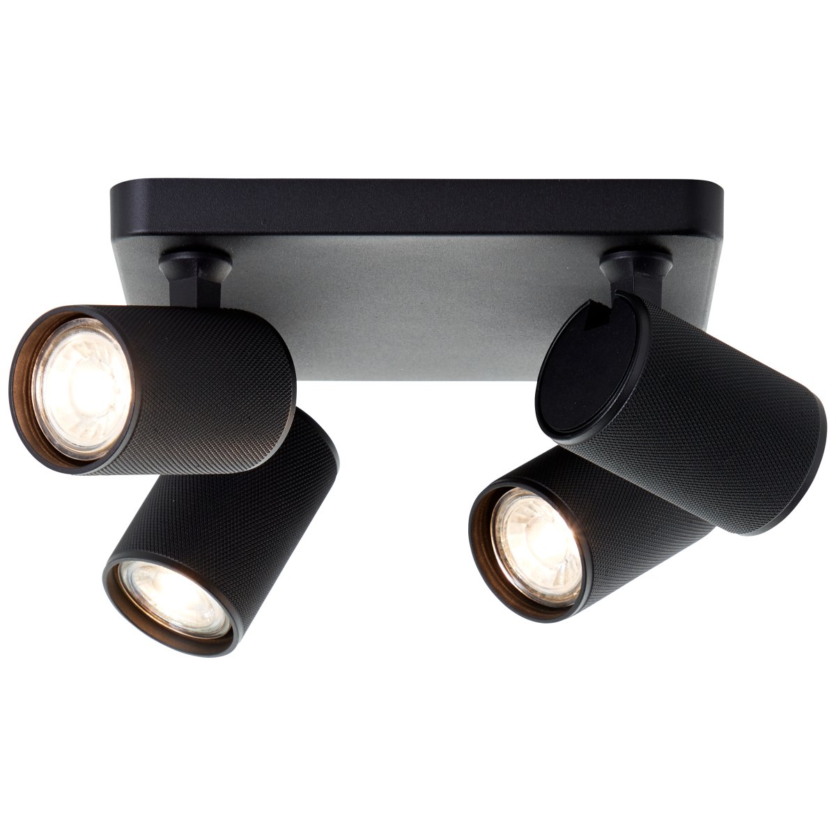 Marty 4 Sandschwarz spotlight Von Brilliant - Die Lampe verf&uuml;gt &uuml;ber GU10-Fassungen und wird mit dimmbaren Lichtquellen geliefert, die ein warmwei&szlig;es Licht abgeben.