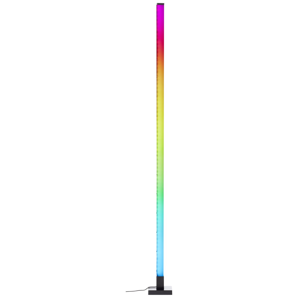 Neele Schwarz stehlampe Von Brilliant - Die LED-Stehleuchte Neele mit RGB-Beleuchtung sorgt für ein dynamisches Lichtspiel, das sich an unterschiedliche Stimmungen und Farbkombinationen anpassen lässt.