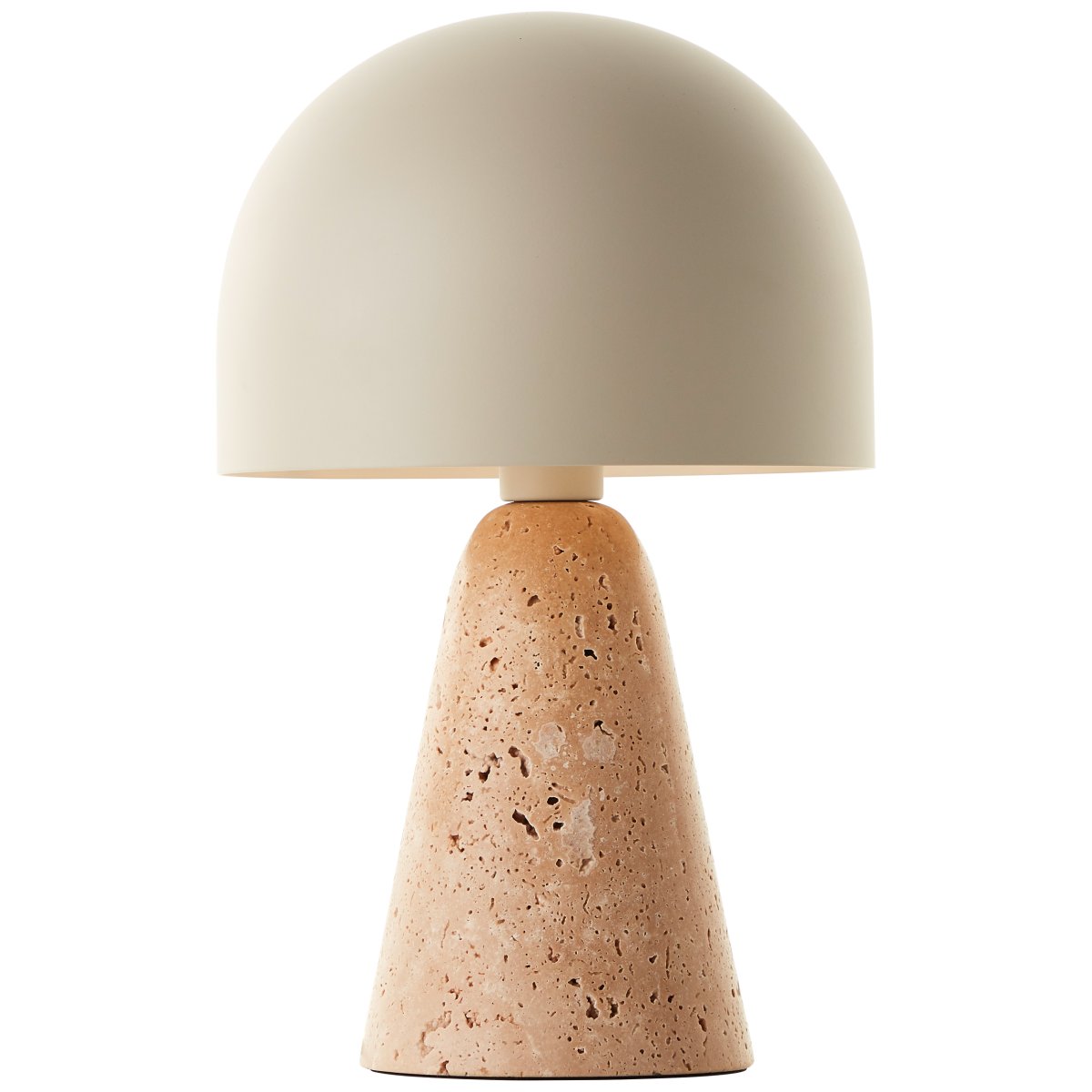 Nalam 30cm Beige tischlampe Von Brilliant - Die Tischleuchte Nalam vereint modernes Design und natürliche Eleganz mit einem stilvollen beigen Lampenschirm und einem stabilen Sockel aus künstlichem Travertinstein.