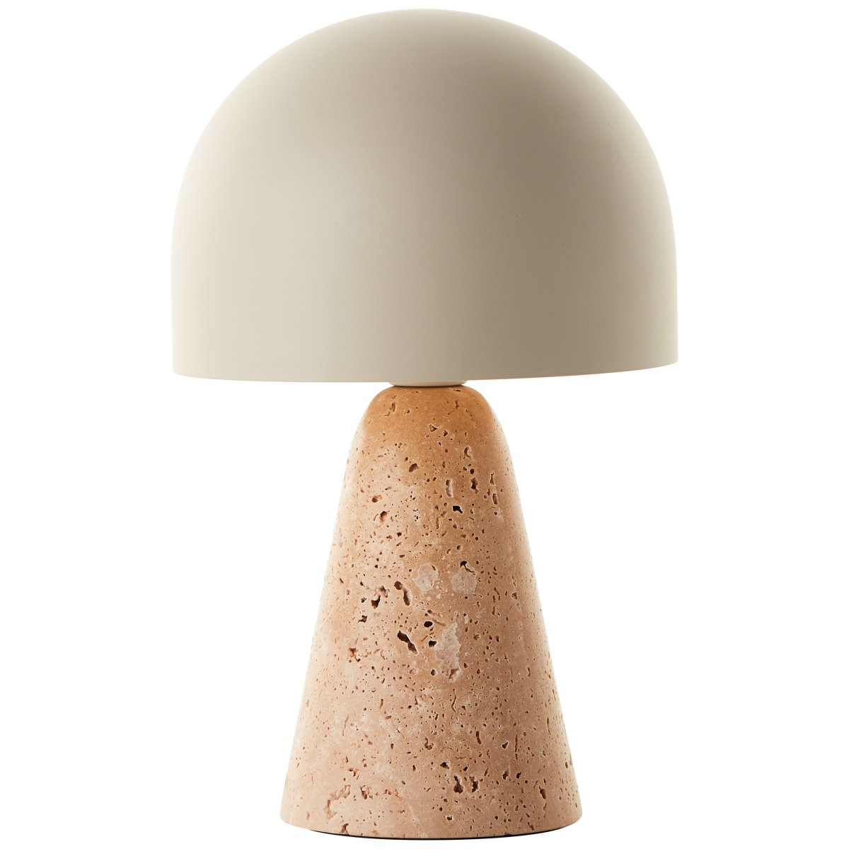 Nalam 30cm Beige tischlampe Von Brilliant - Die Tischleuchte Nalam vereint modernes Design und natürliche Eleganz mit einem stilvollen beigen Lampenschirm und einem stabilen Sockel aus künstlichem Travertinstein.
