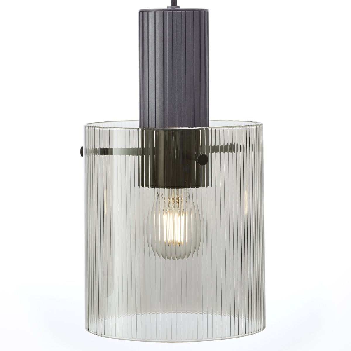 Riffelini 98cm Anthrazit hängelampe Von Brilliant - Sein klares Glas erzeugt ein einladendes und modernes Licht, das perfekt &uuml;ber den Esstisch oder ins Wohnzimmer passt.