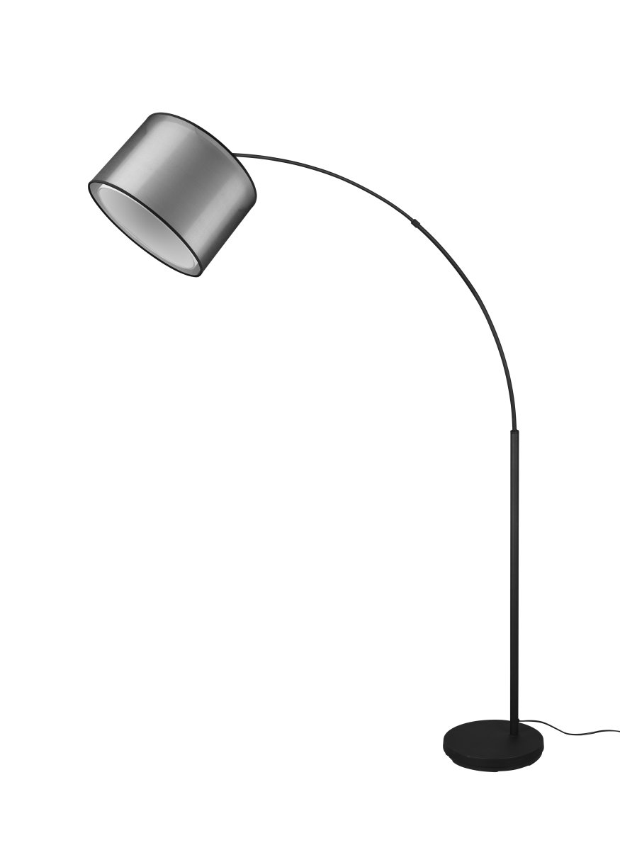 Burton Schwarz stehlampe Von Trio Lighting - Die moderne Kombination aus einem inneren weißen Stoffschirm und einem äußeren transparenten schwarzen Kunststoffschirm wirkt individuell und erfrischend zugleich und lässt sich in moderne Wohnwelten integrieren.