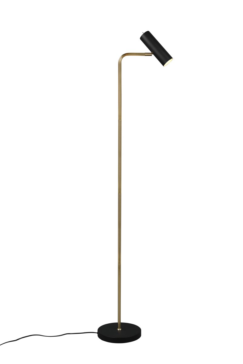 Marley Mattes Messing stehlampe Von Trio Lighting - Der bewegliche Kopf lässt sich bequem nach oben oder unten ausrichten, sodass sich die Leuchte perfekt als Leseleuchte am Sofa oder als dezente Beleuchtung im Flur eignet.