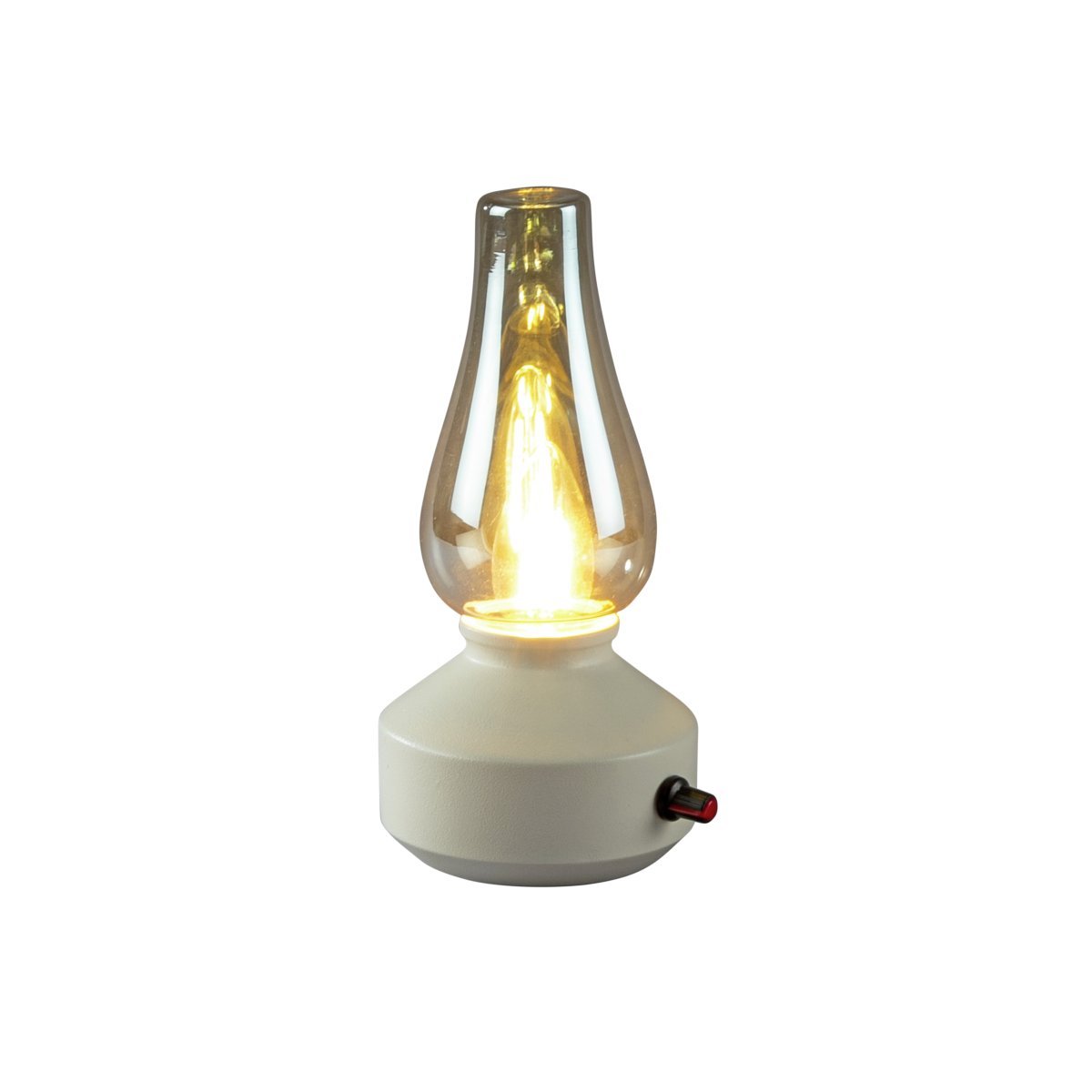 Wiederaufladbare Tischleuchte 25cm Weiß tragbare Von Konstsmide - Die Lampe besteht aus Metall und Glas, hat einen weißen Lampenfuß und einen praktischen Dimmer, mit dem sich das warmweiße, stimmungsvolle Licht einfach anpassen lässt.