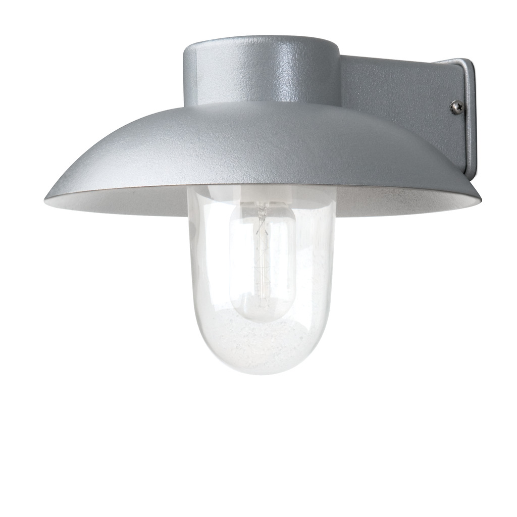 Mani Grau außenlampe Von Konstsmide - Der breite Schirm und die klare Glaskuppel verbreiten ein angenehmes und gerichtetes Licht, wodurch die Lampe perfekt für Eingänge und Terrassen geeignet ist.