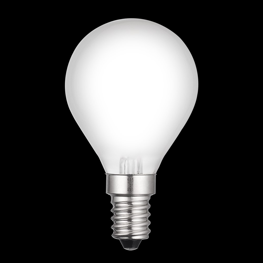 LED E14 Kugellampe matt 4W 2700K Weiß Von Unison - CLASSIC Globe Matte E14-Lichtquelle mit 4 W Effekt und warmem Licht von 2700 K sorgt f&uuml;r eine weiche und angenehme Lichtverteilung.