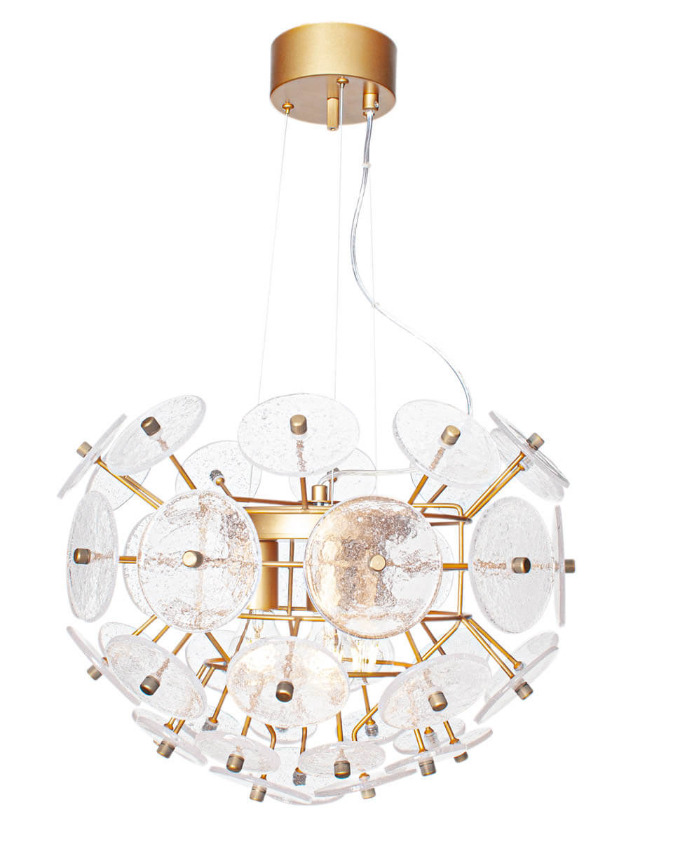 Retrow Ø50 hängelampe Von By Rydéns - Zusätzlich zu den Glasplatten verfügt die Lampe über mattgoldene Details in Form einer Deckenleuchte und von Armen, was ein luxuriöses Gefühl vermittelt.