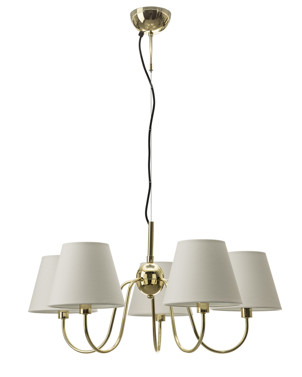 Lynx Ø75 Messing hängelampe Von By Rydéns - Ihre wei&szlig;en Textilschirme spenden ein angenehmes Licht und schaffen eine warme und einladende Atmosph&auml;re im Raum.