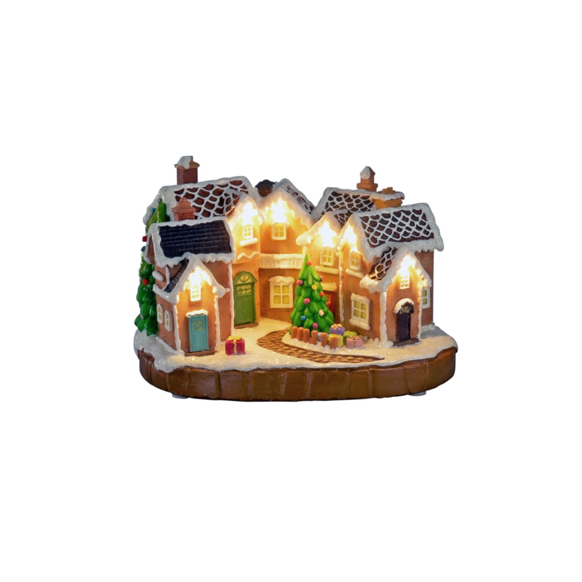 Lebkuchenstadt 17cm Braun Von Konstsmide - Die schneebedeckten D&auml;cher, die bunten T&uuml;ren und der geschm&uuml;ckte Weihnachtsbaum in der Mitte erzeugen ein m&auml;rchenhaftes Weihnachtsflair.