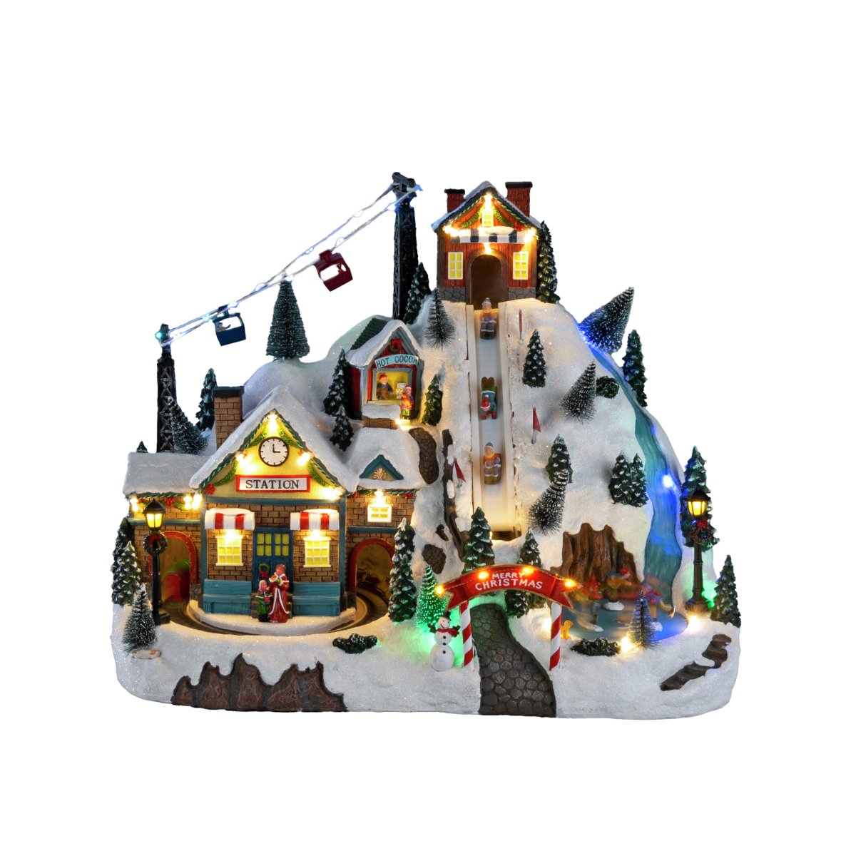 Weihnachtsdorf Skigebiet 28cm Mehrfarbig Von Konstsmide - Das Weihnachtsdorf wird mit 3 AA-Batterien (nicht im Lieferumfang enthalten) betrieben und verf&uuml;gt au&szlig;erdem &uuml;ber ein USB-Kabel f&uuml;r den Betrieb mit einem Netzkabel (Netzteil nicht im Lieferumfang enthalten).