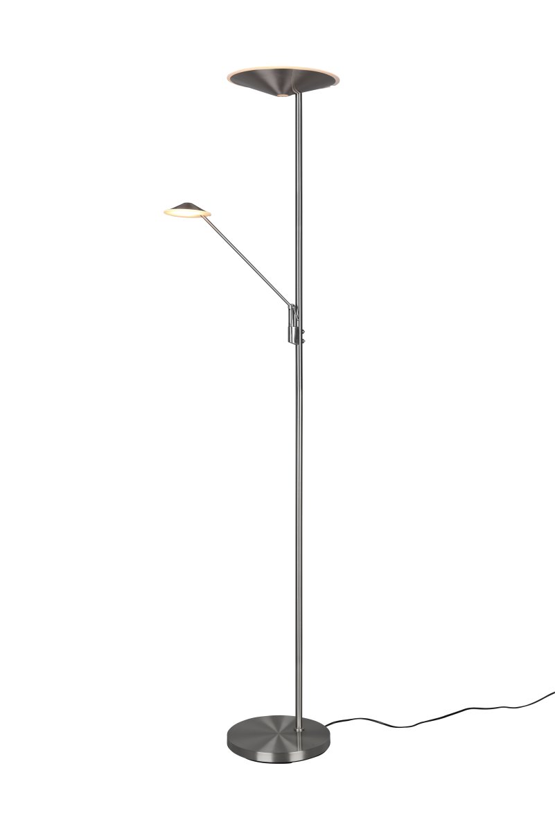 Brantford Gebürsteter Stahl stehlampe Von Trio Lighting - Mit dem integrierten Sensordimmer können Sie Helligkeit und Farbe einfach anpassen, während die Hauptlichtquelle und der Lesearm für eine flexible Beleuchtung separat verwendet werden können.