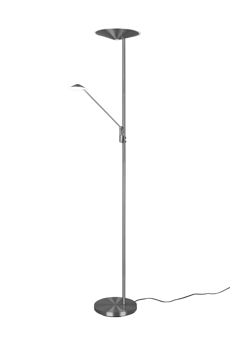 Brantford Gebürsteter Stahl stehlampe Von Trio Lighting - Mit dem integrierten Sensordimmer können Sie Helligkeit und Farbe einfach anpassen, während die Hauptlichtquelle und der Lesearm für eine flexible Beleuchtung separat verwendet werden können.