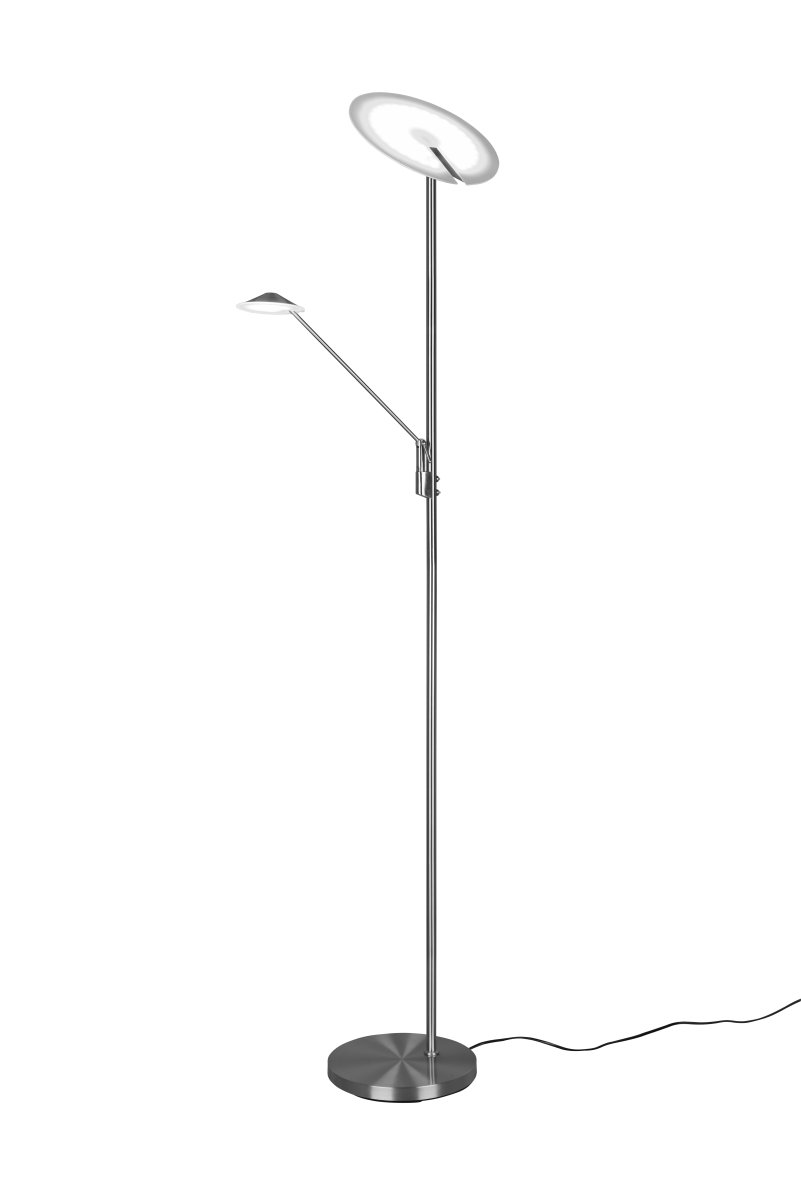 Brantford Gebürsteter Stahl stehlampe Von Trio Lighting - Mit dem integrierten Sensordimmer können Sie Helligkeit und Farbe einfach anpassen, während die Hauptlichtquelle und der Lesearm für eine flexible Beleuchtung separat verwendet werden können.