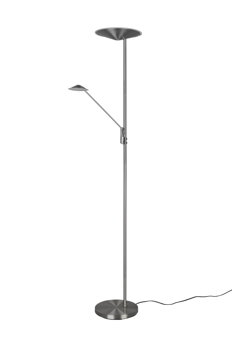 Brantford Gebürsteter Stahl stehlampe Von Trio Lighting - Mit dem integrierten Sensordimmer können Sie Helligkeit und Farbe einfach anpassen, während die Hauptlichtquelle und der Lesearm für eine flexible Beleuchtung separat verwendet werden können.