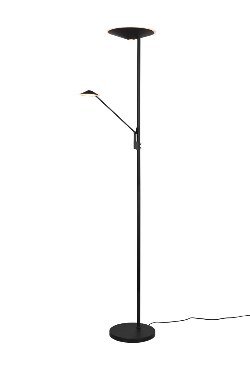 Brantford Schwarz stehlampe Von Trio Lighting - Mit dem integrierten Sensordimmer können Sie Helligkeit und Farbe einfach anpassen, während die Hauptlichtquelle und der Lesearm für eine flexible Beleuchtung separat verwendet werden können.