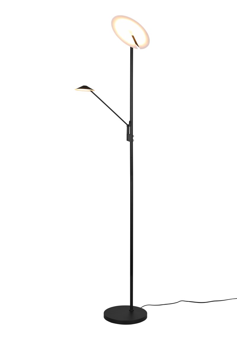 Brantford Schwarz stehlampe Von Trio Lighting - Mit dem integrierten Sensordimmer können Sie Helligkeit und Farbe einfach anpassen, während die Hauptlichtquelle und der Lesearm für eine flexible Beleuchtung separat verwendet werden können.