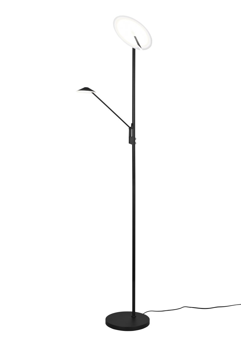 Brantford Schwarz stehlampe Von Trio Lighting - Mit dem integrierten Sensordimmer können Sie Helligkeit und Farbe einfach anpassen, während die Hauptlichtquelle und der Lesearm für eine flexible Beleuchtung separat verwendet werden können.