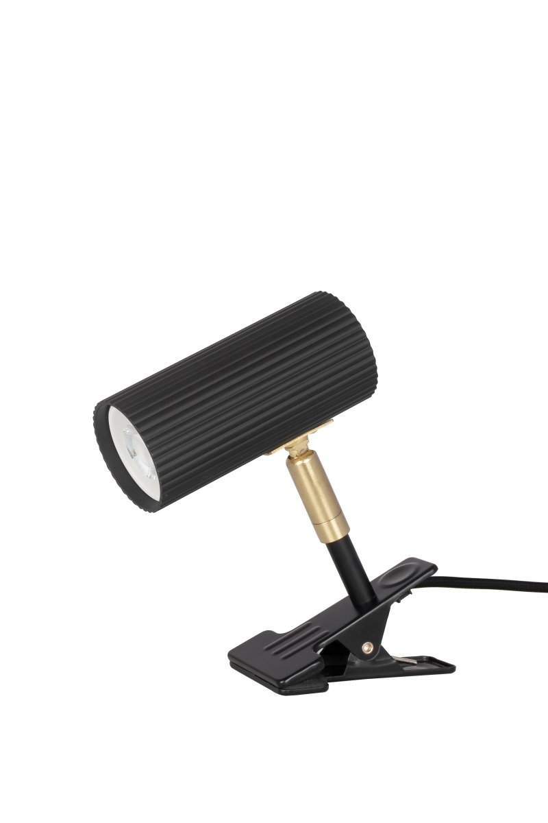 Hubble Schwarz klemmlampe Von Globen Lighting - Die Hubble Klemmleuchte ist mit ihrer Klemme und dem gerippten Metallschirm eine praktische und moderne Leuchte.