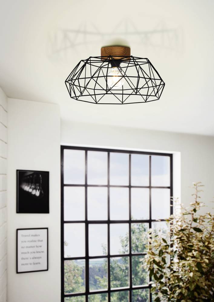 Padstow Ø45.5 Schwarz deckenleuchte Von Eglo - Schaffen Sie mit unserer geometrischen Deckenlampe ein modernes und industrielles Flair in Ihrem Zuhause.