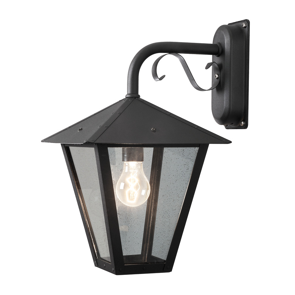 Benu Schwarz außenlampe Von Konstsmide - Die klassische Laternenform und die robusten Materialien machen die Lampe zur perfekten Wahl f&uuml;r alle, die in Eingangsbereichen oder langen Fluren eine einladende Atmosph&auml;re schaffen m&ouml;chten.