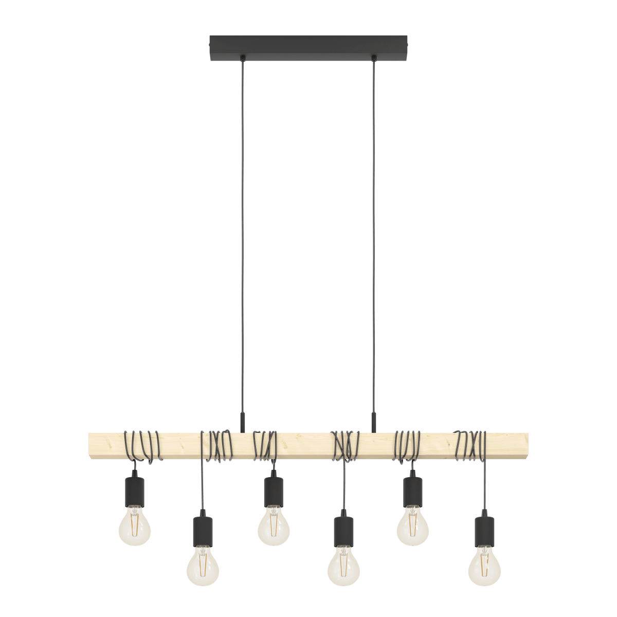 Townshend 100cm Holz hängelampe Von Eglo - Die Pendelleuchte Townshend im rustikalen Stil vereint Metall und Holz in einem modernen Design.