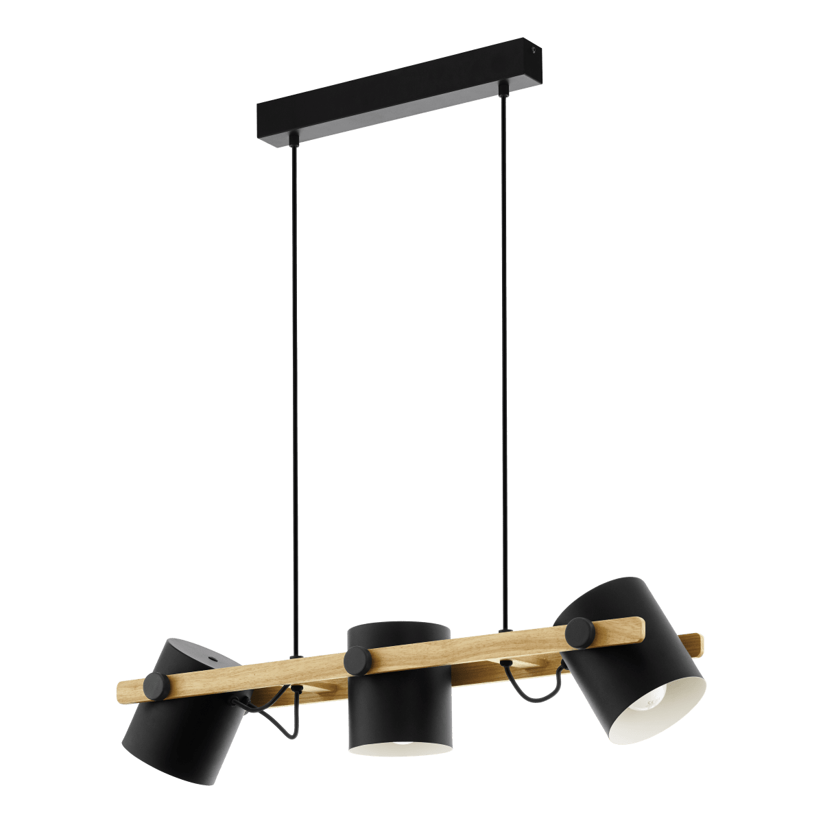 Hornwood 78cm Schwarz hängelampe Von Eglo - Die drei verstellbaren Schirme in Schwarz mit wei&szlig;er Innenseite sorgen f&uuml;r ein effektives und angenehmes Licht, das sich flexibel an Ihre Bed&uuml;rfnisse anpassen l&auml;sst.