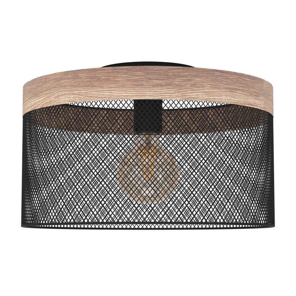 Kilnsdale Ø38 Schwarz deckenleuchte Von Eglo - Diese Lampe hat ein Industriedesign mit einem offenen Metallschirm und einer von Holz inspirierten Oberkante.