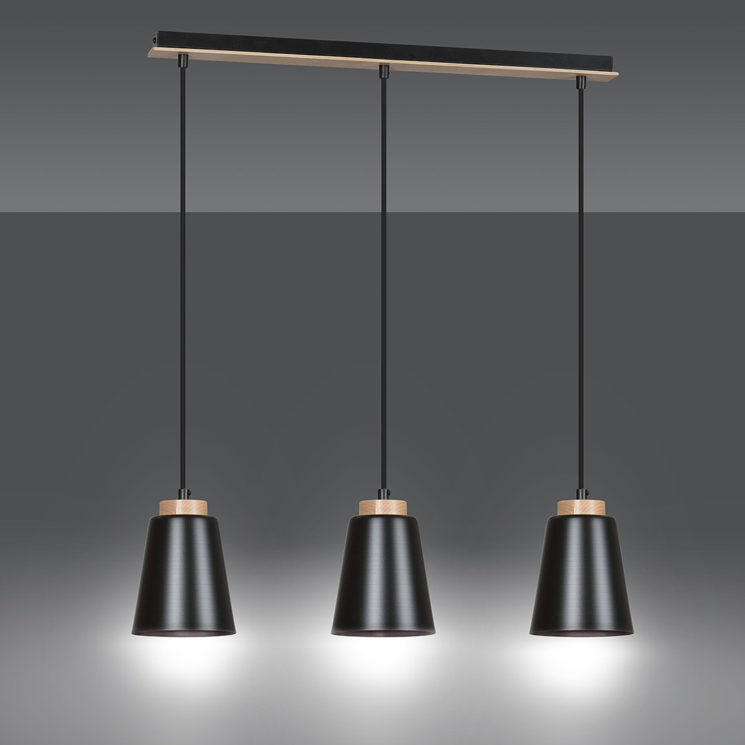 Bolero 66cm Schwarz hängelampe Von Emibig Lighting - Die klassische Kombination aus Metall und Holz verleiht der Lampe einen einzigartigen und unverwechselbaren Charakter.