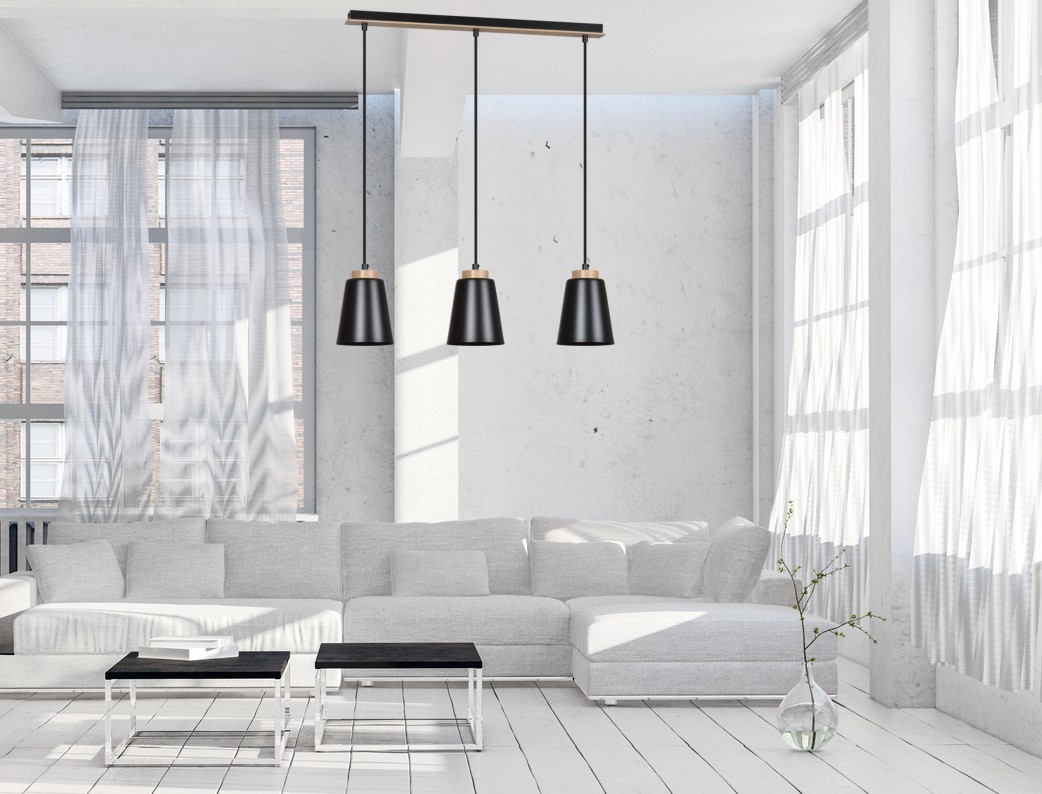 Bolero 66cm Schwarz hängelampe Von Emibig Lighting - Die klassische Kombination aus Metall und Holz verleiht der Lampe einen einzigartigen und unverwechselbaren Charakter.