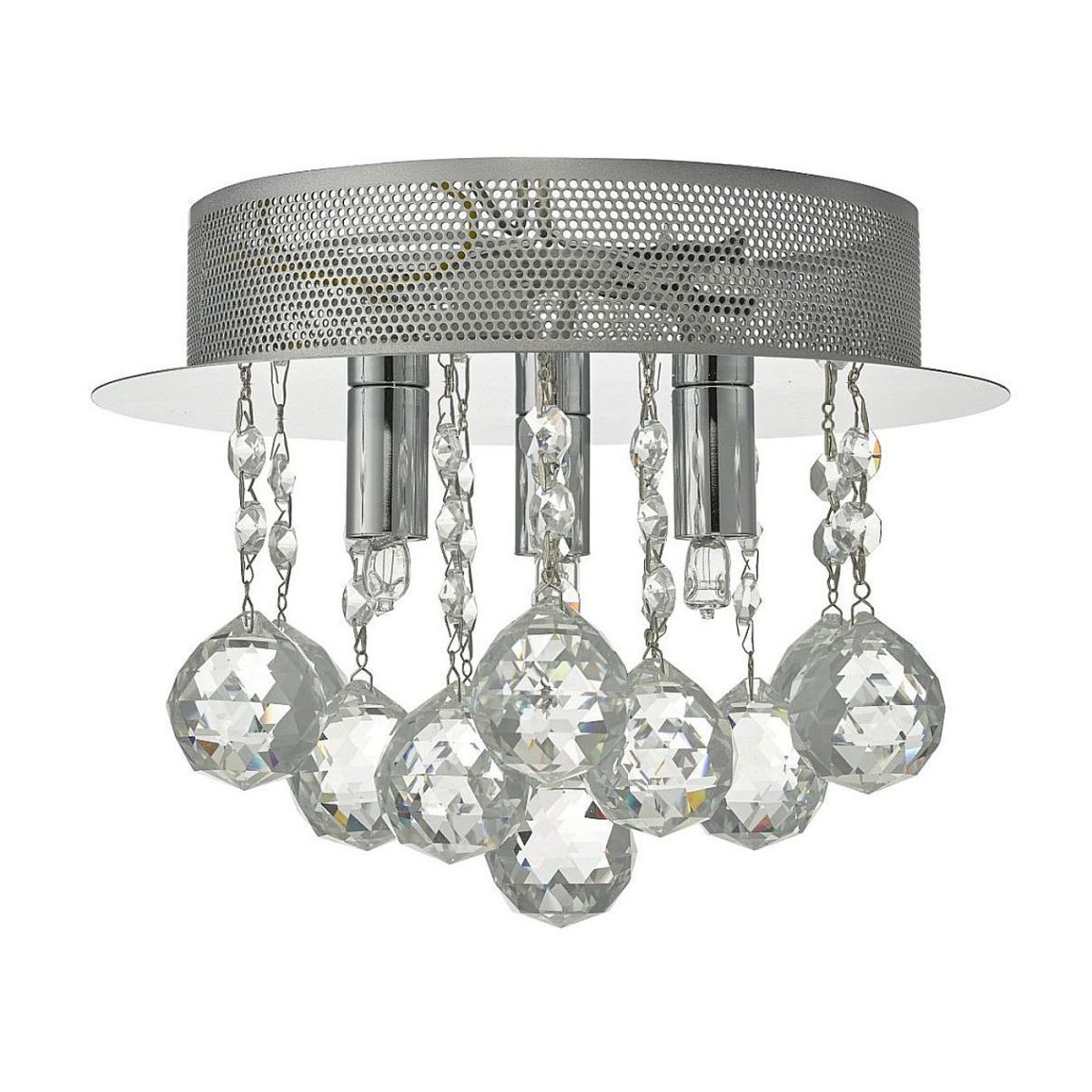Plafond kristall 25cm K9 Chrom kristall Von Oriva - Mit seiner gl&auml;nzenden Chromoberfl&auml;che und den h&auml;ngenden K9-Kristallprismen verbreitet es ein magisches Licht, das jeden Raum in einen luxuri&ouml;sen Ort verwandelt.