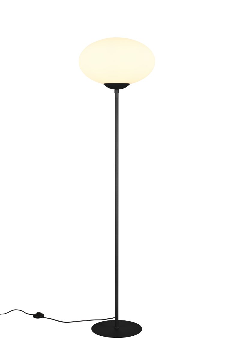 Fomento Schwarz stehlampe Von Trio Lighting - Die Kombination aus mattschwarzem und weißem Glas vermittelt ein Gefühl von Luxus und Eleganz.
