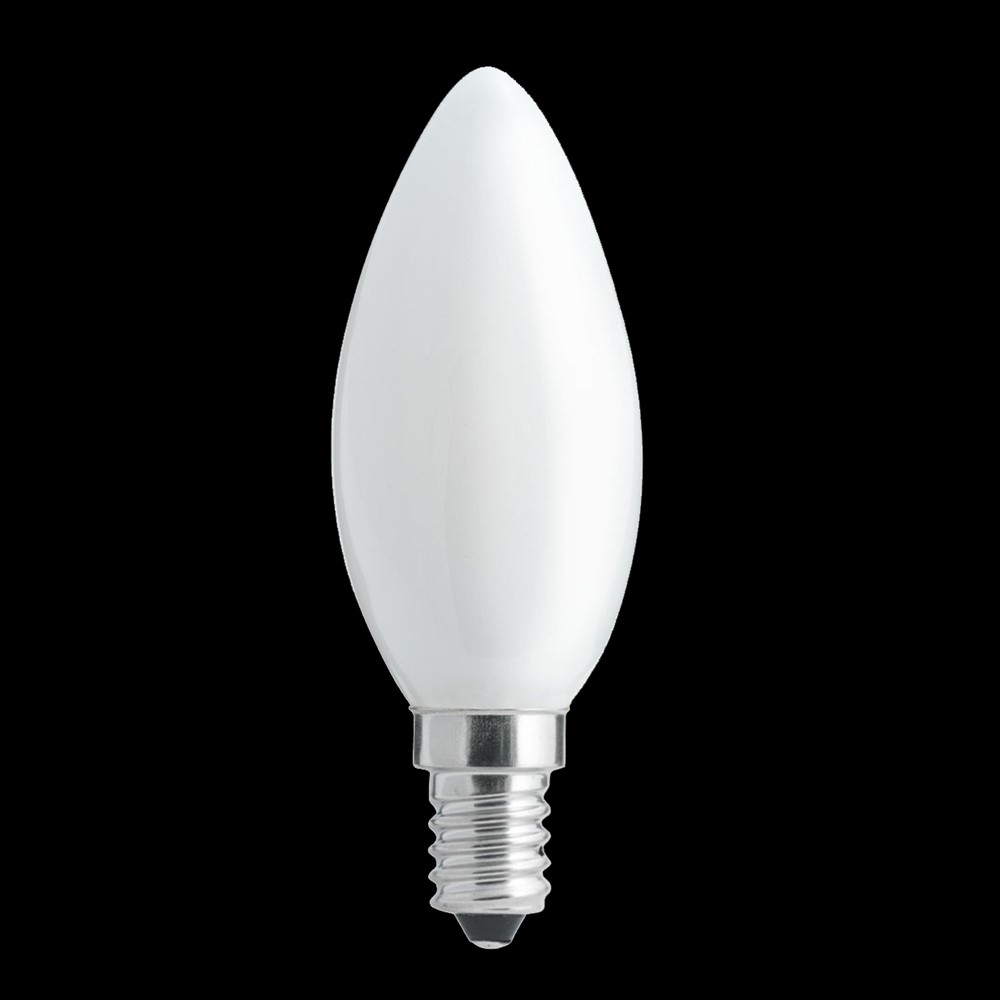 LED E14 Kerzenlampe opal 4W 3000K Dimmbar Weiß Von Unison - Diese kronenf&ouml;rmige LED-Lampe aus Opalglas verf&uuml;gt &uuml;ber eine E14-Fassung und eine Leistung von 100 W.