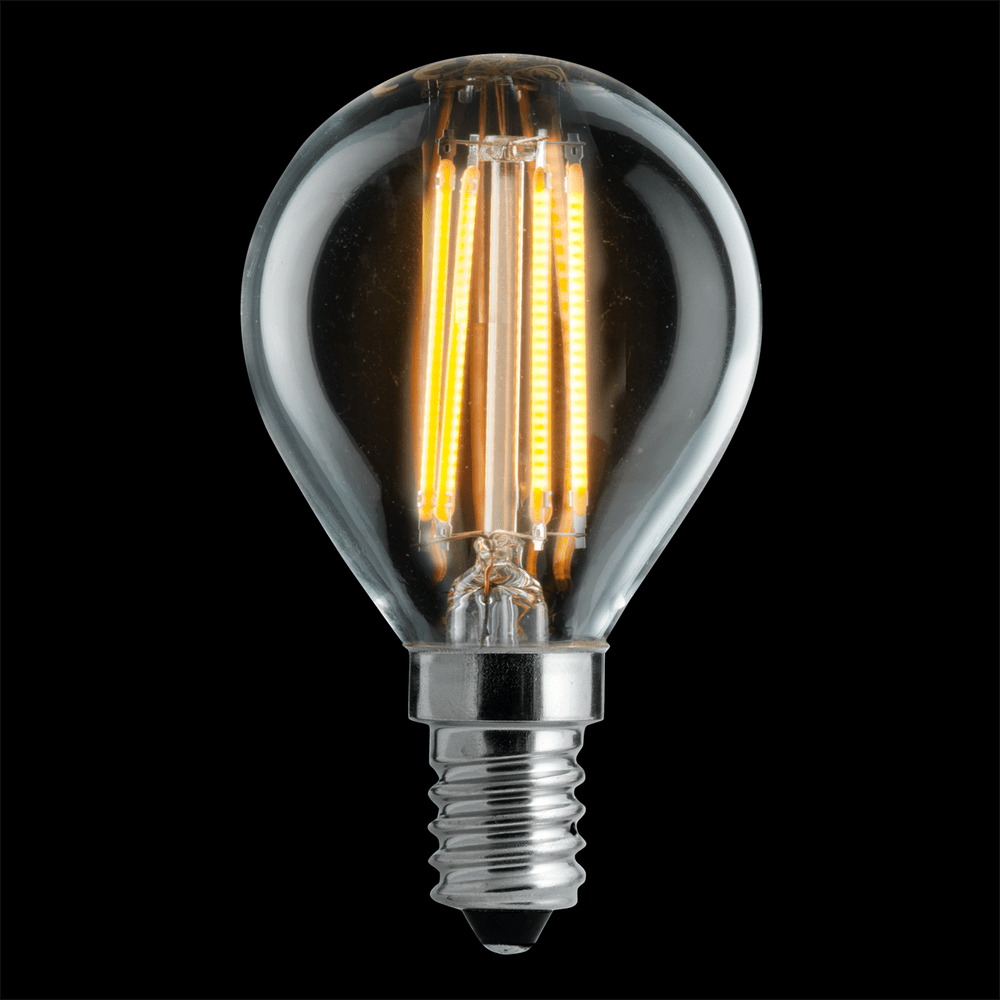 LED E14 Kugellampe 4W 2700K Dimmbar Transparent Von Unison - Diese klare, kugelf&ouml;rmige LED-Lichtquelle von UNI-LEDISON verf&uuml;gt &uuml;ber eine E14-Fassung und eine Leistung von 4 W.