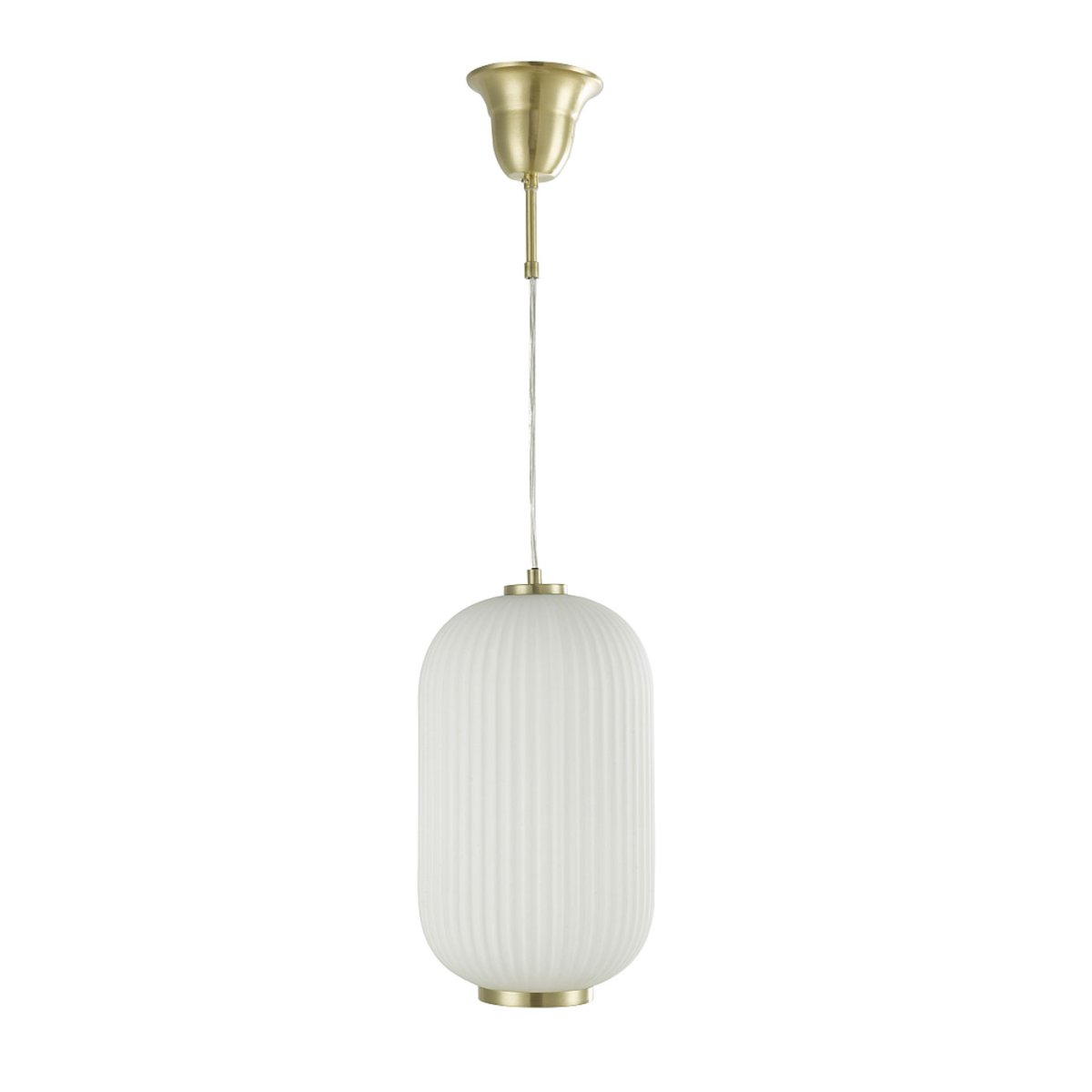 Nicki Ø20 Gebürstetes Messing hängelampe Von Oriva - Diese elegante Deckenleuchte aus Milchglas mit geriffelter Oberfläche und Details aus gebürstetem Messing verleiht Ihrem Zuhause ein stilvolles und anspruchsvolles Aussehen.