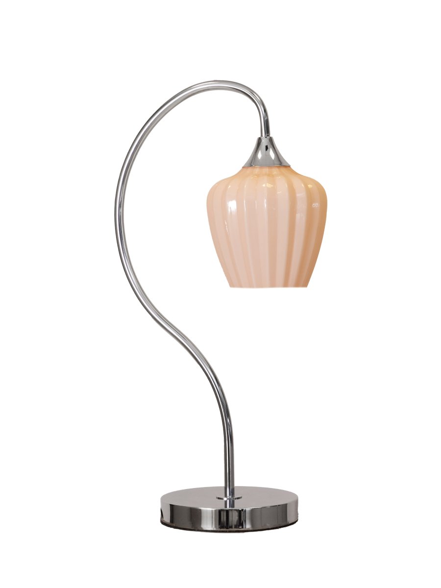 Amalfi 50cm Aprikose tischlampe Von PR Home - Sie wird mit einem 1,8 m langen, schwarzen Textilkabel, einem Netzschalter und einem Netzstecker geliefert.