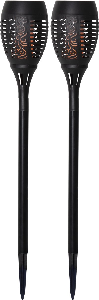 Flame 2er-Pack Schwarz solarleuchte Von Star Trading - Die dekorativen Fackeln erzeugen ein realistisches, sanftes Licht, das abends für eine warme und lebendige Stimmung sorgt.