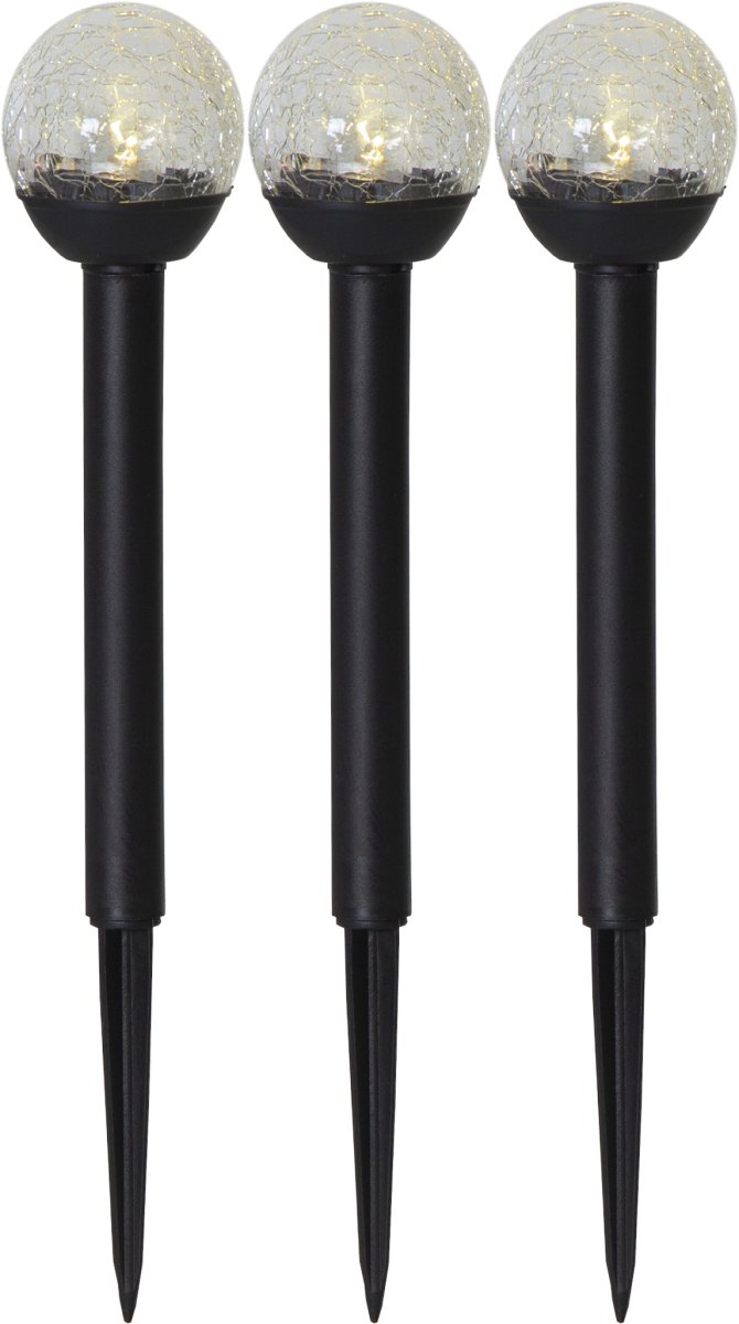 Roma 3-p Schwarz solarleuchte Von Star Trading - Set mit 3 6 cm gro&szlig;en Glaskugeln auf&aring; Schwarzer Stab, der sich hervorragend zum Dekorieren im Garten oder in Blument&ouml;pfen im Freien eignet.